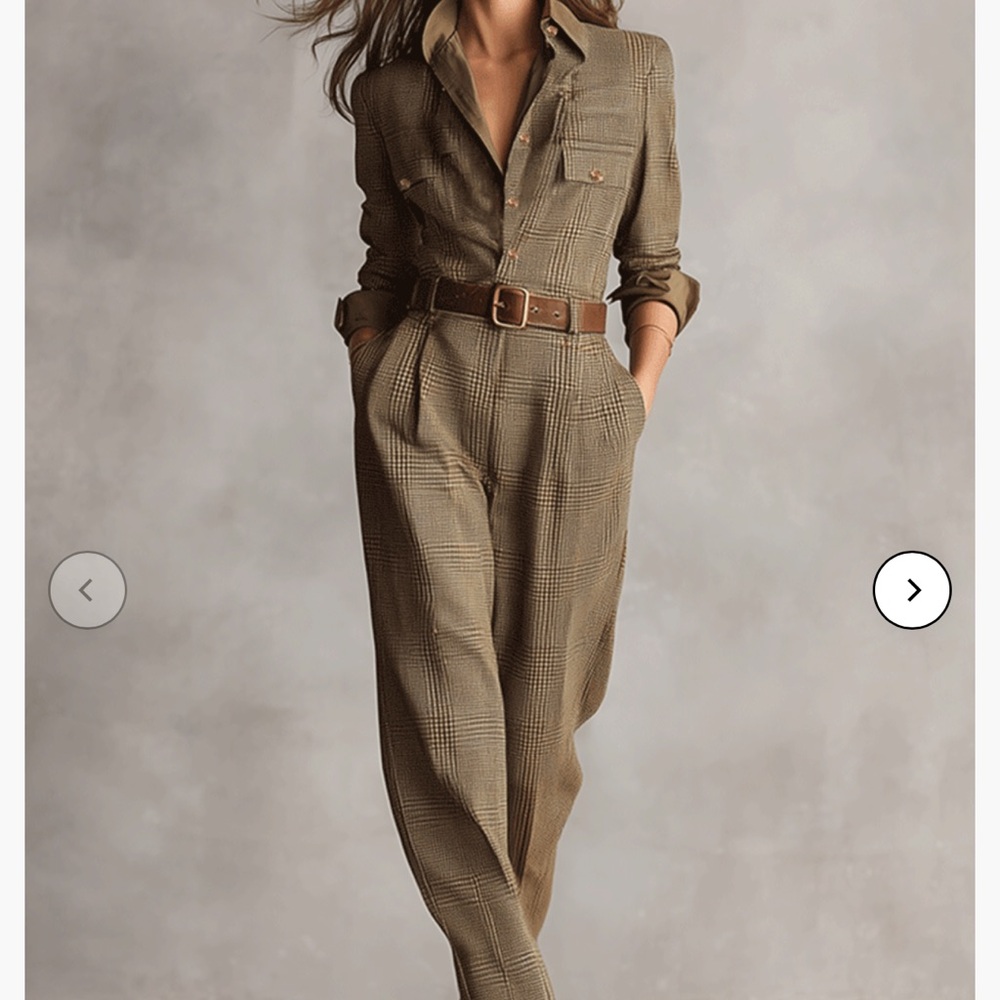 Elegant tan/khaki Checkered Jumpsuit